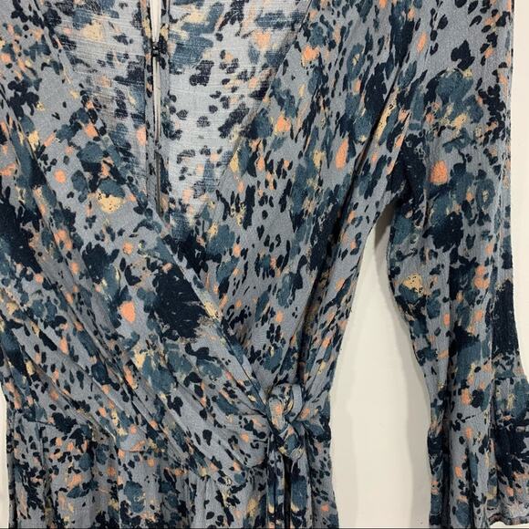 Free People All The Right Ruffles Blue Rain Faux Wrap Romper Small - Picture 6 of 12